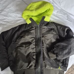 Jordan Women's Olive Green Bomber Jacket with Neon Yellow Hood